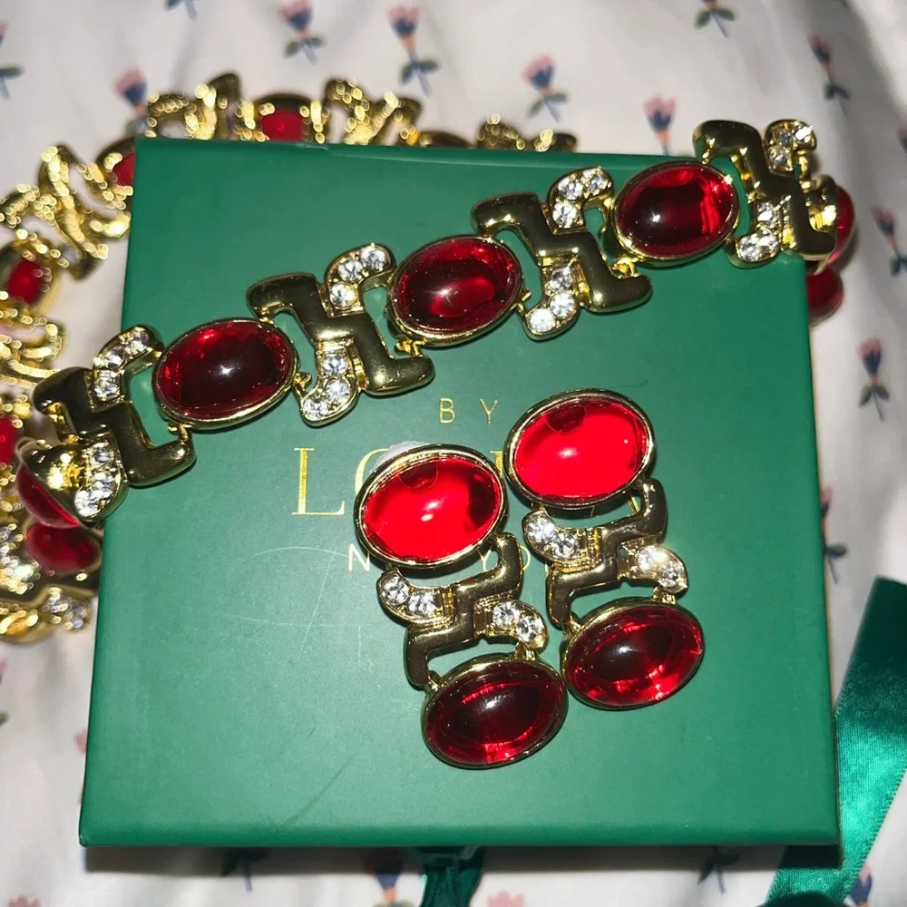 By Lolita Titan Ruby Earrings and Necklace Set - Picture 2 of 4